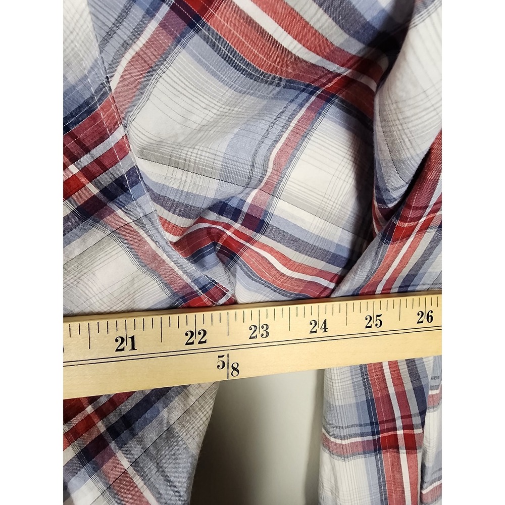 Roper Mens XL Red White Blue Plaid‎ Long Sleeve Western Snap Shirt Country Chore - Picture 9 of 9